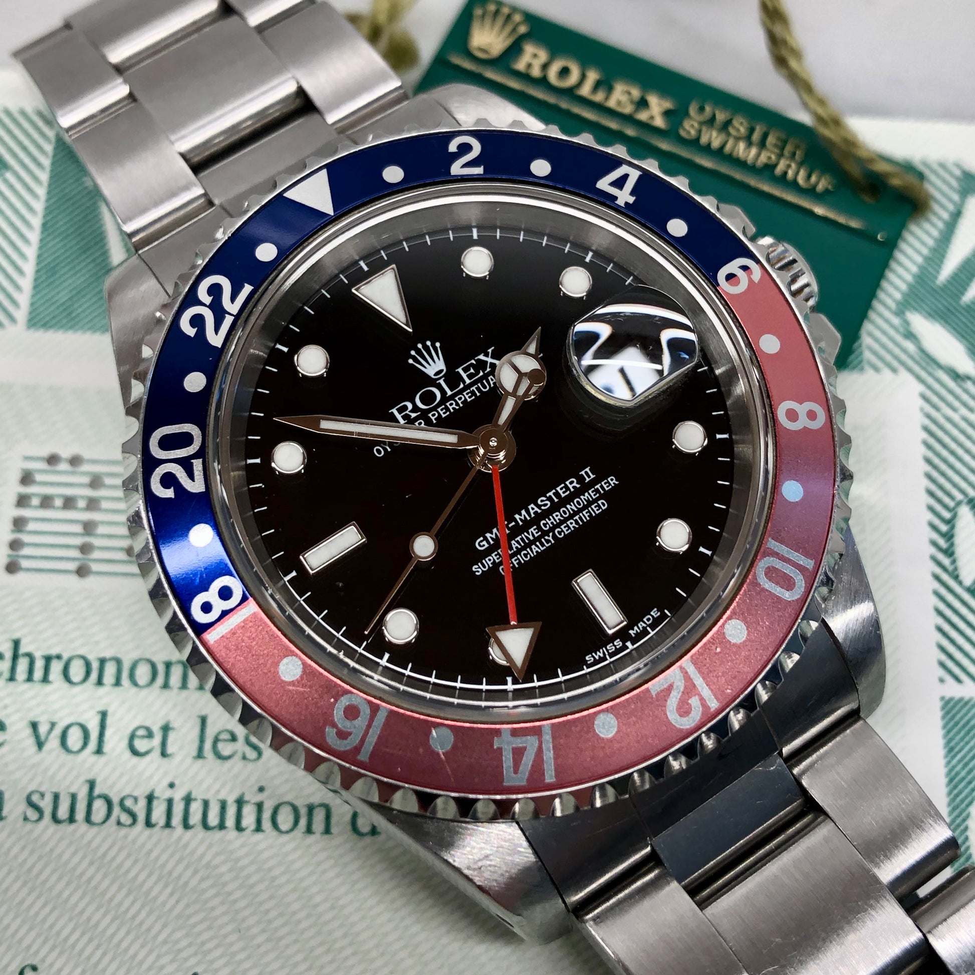 1999 Rolex GMT MASTER II 16710 Pepsi Oyster Wristwatch with