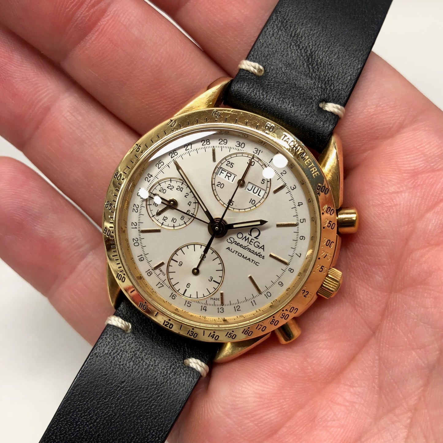 Omega Speedmaster 175.0044 18K Yellow Gold Day Date Chronograph Wristwatch - Hashtag Watch Company