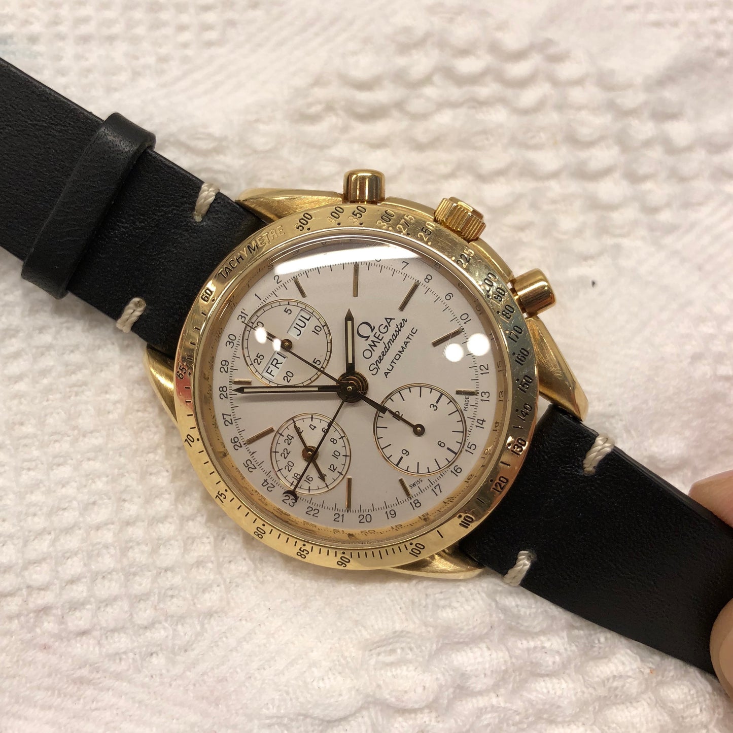 Omega Speedmaster 175.0044 18K Yellow Gold Day Date Chronograph Wristwatch - Hashtag Watch Company