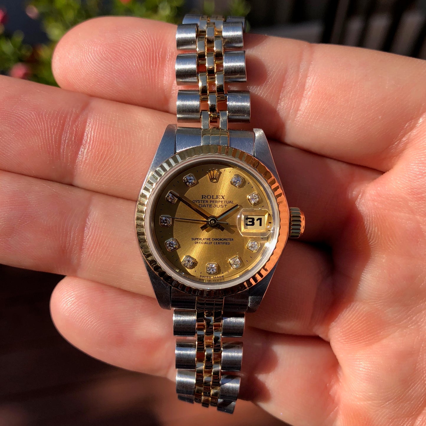 Rolex Datejust 69173 Ladies Two Tone Champagne Diamond Dial Steel 18K Wristwatch Circa 1995 - Hashtag Watch Company