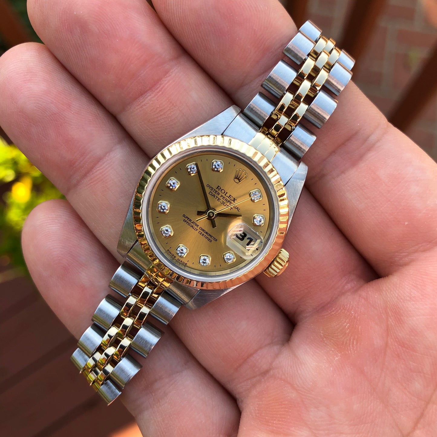 Rolex Datejust 69173 Ladies Two Tone Champagne Diamond Dial Steel 18K Wristwatch Circa 1995 - Hashtag Watch Company