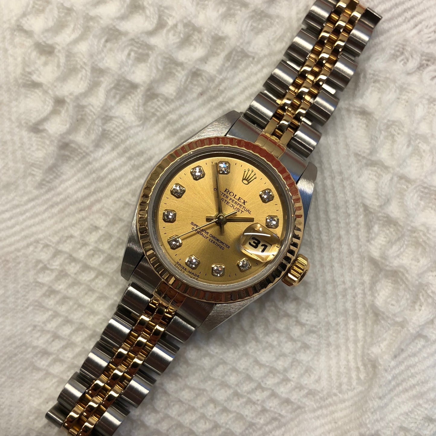 Rolex Datejust 69173 Ladies Two Tone Champagne Diamond Dial Steel 18K Wristwatch Circa 1995 - Hashtag Watch Company