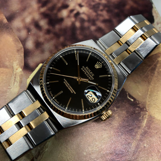 1986 Rolex Datejust Oysterquartz 17013 Black Two Tone Wristwatch with Box Papers - Hashtag Watch Company