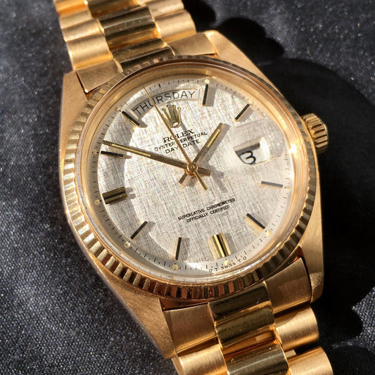 Vintage Rolex President 1803 Day Date 18K Yellow Gold Linen 1972 Wristwatch - Hashtag Watch Company