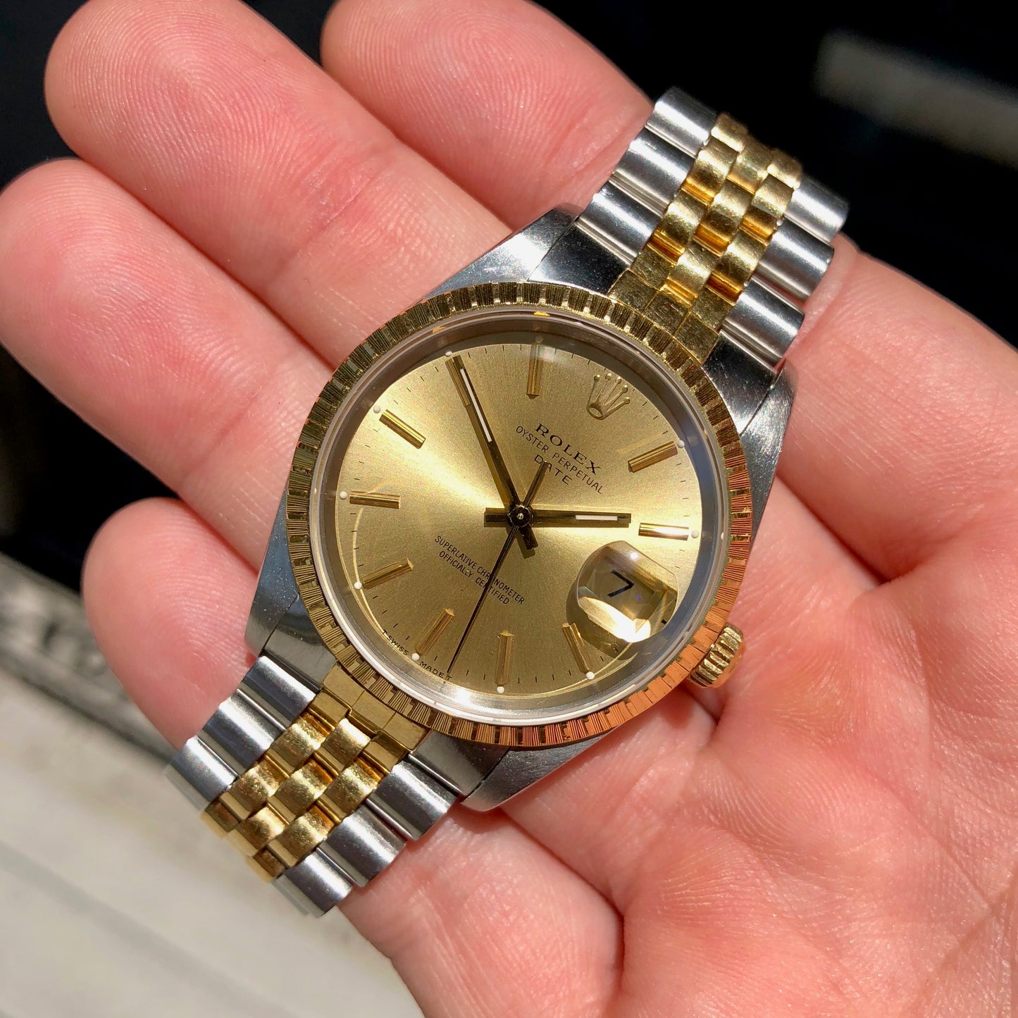 Rolex Date 15223 Oyster Perpetual Two Tone Steel Gold Jubilee Wristwatch Circa 1989 - Hashtag Watch Company