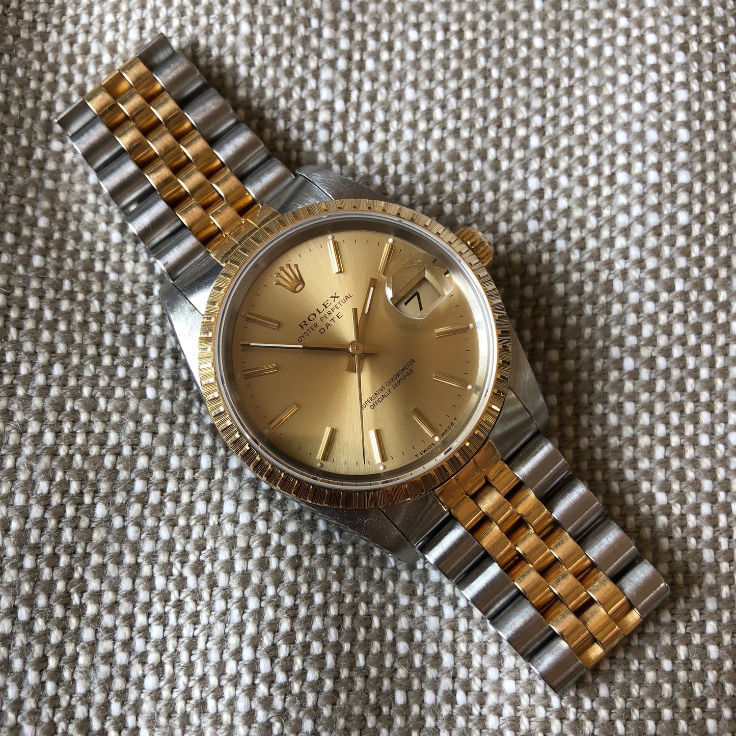 Rolex Date 15223 Oyster Perpetual Two Tone Steel Gold Jubilee Wristwatch Circa 1989 - Hashtag Watch Company