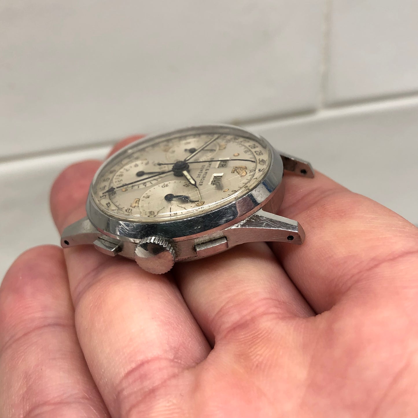 1950s Baume Mercier Vintage Steel Chronograph Triple Date Calendar Valjoux 72 Wristwatch - Hashtag Watch Company