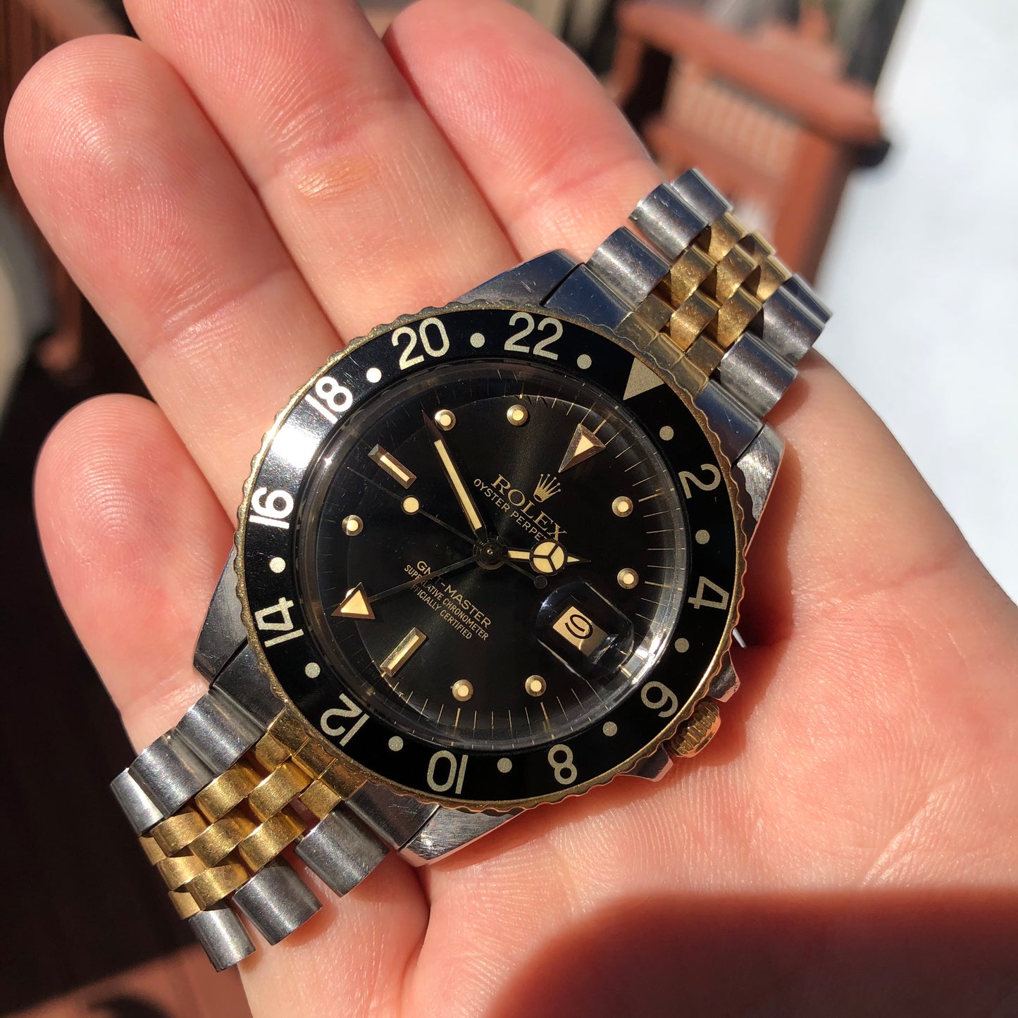 1984 Vintage Rolex GMT MASTER 16753 Black Nipple Tiger Eye Two Tone Jubilee Wristwatch - Hashtag Watch Company