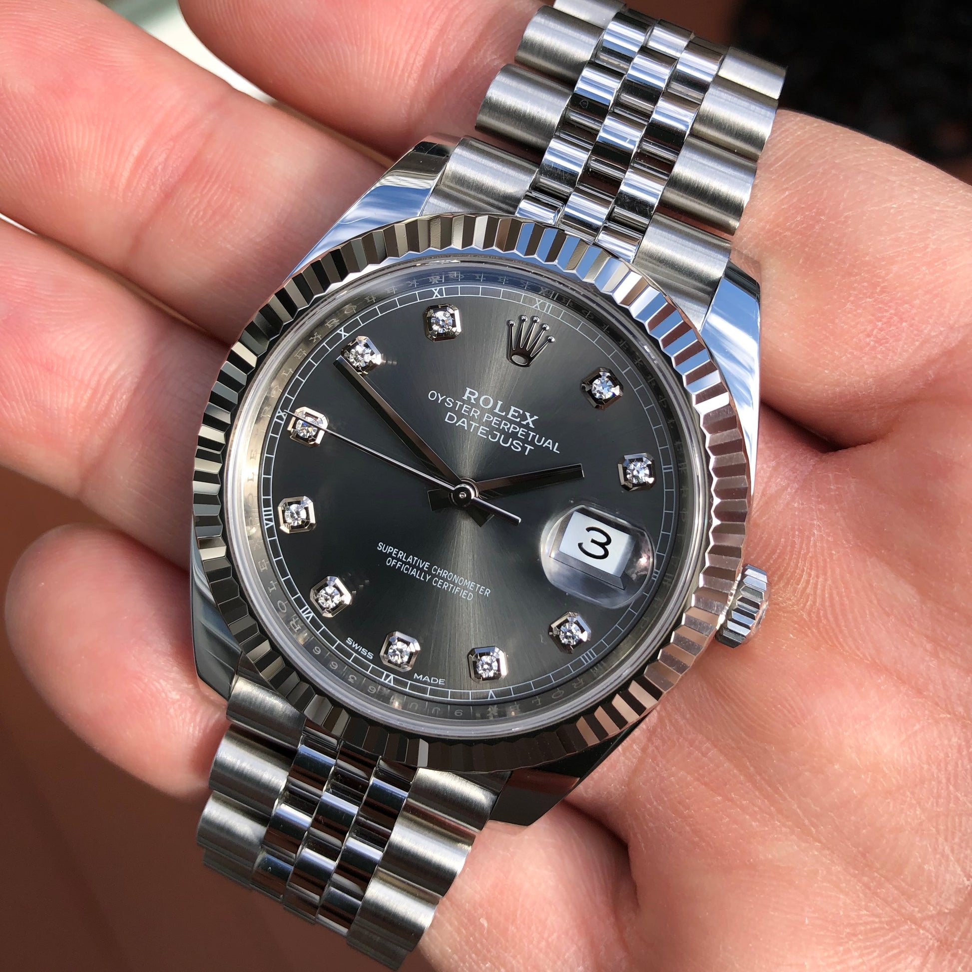 2018 Rolex Datejust 126334 Rhodium Diamond Fluted 41mm Steel Jubilee Wristwatch with Box and Papers - Hashtag Watch Company