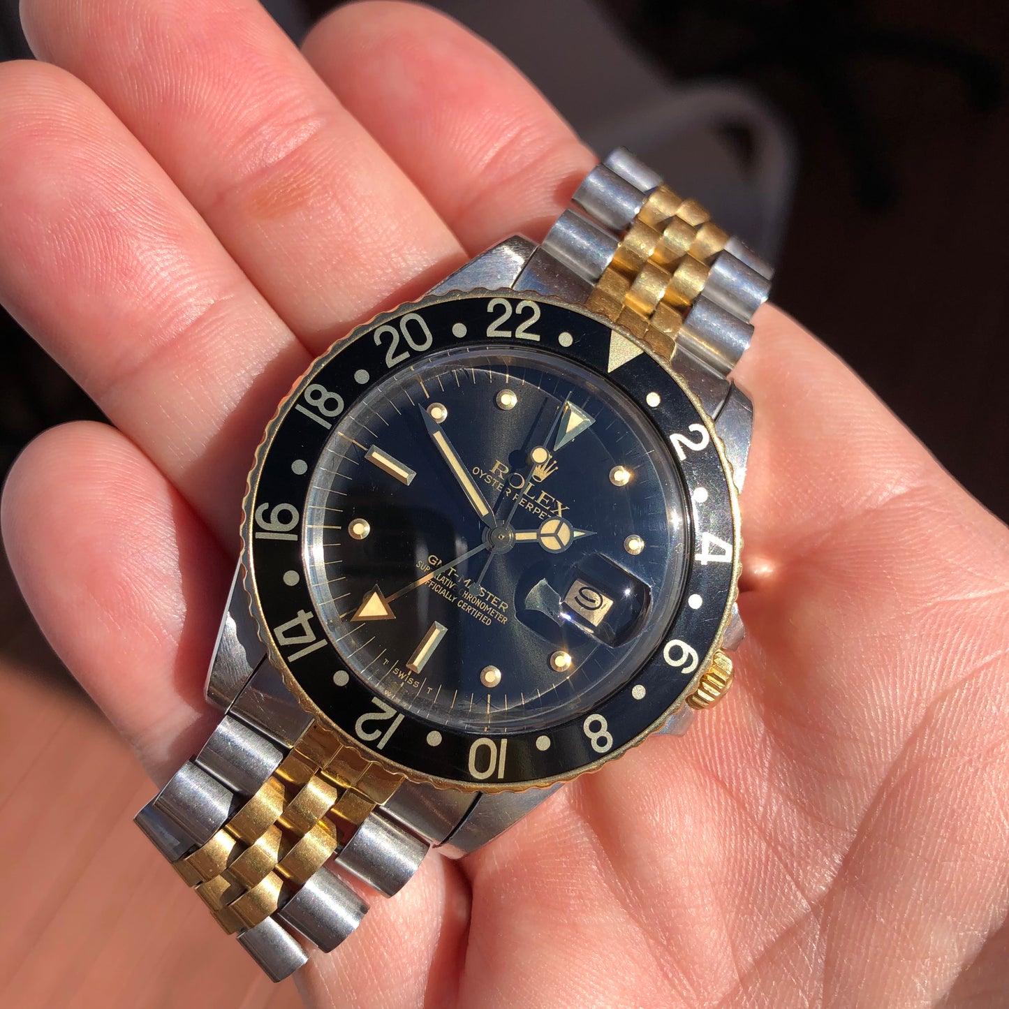 1984 Vintage Rolex GMT MASTER 16753 Black Nipple Tiger Eye Two Tone Jubilee Wristwatch - Hashtag Watch Company