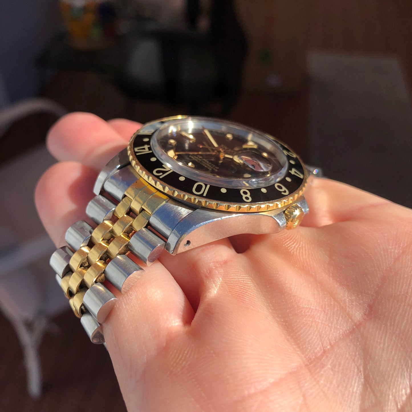 1984 Vintage Rolex GMT MASTER 16753 Black Nipple Tiger Eye Two Tone Jubilee Wristwatch - Hashtag Watch Company