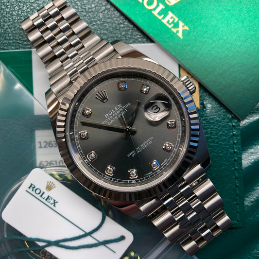 2018 Rolex Datejust 126334 Rhodium Diamond Fluted 41mm Steel Jubilee Wristwatch with Box and Papers - Hashtag Watch Company