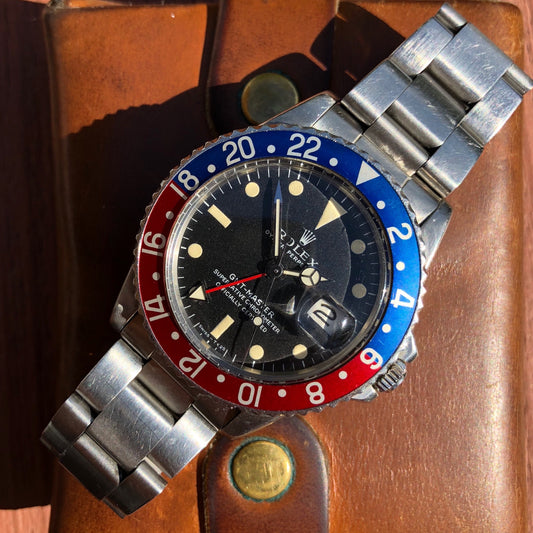 Vintage Rolex GMT MASTER 1675 Pepsi Long E Wristwatch Circa 1969 - Hashtag Watch Company