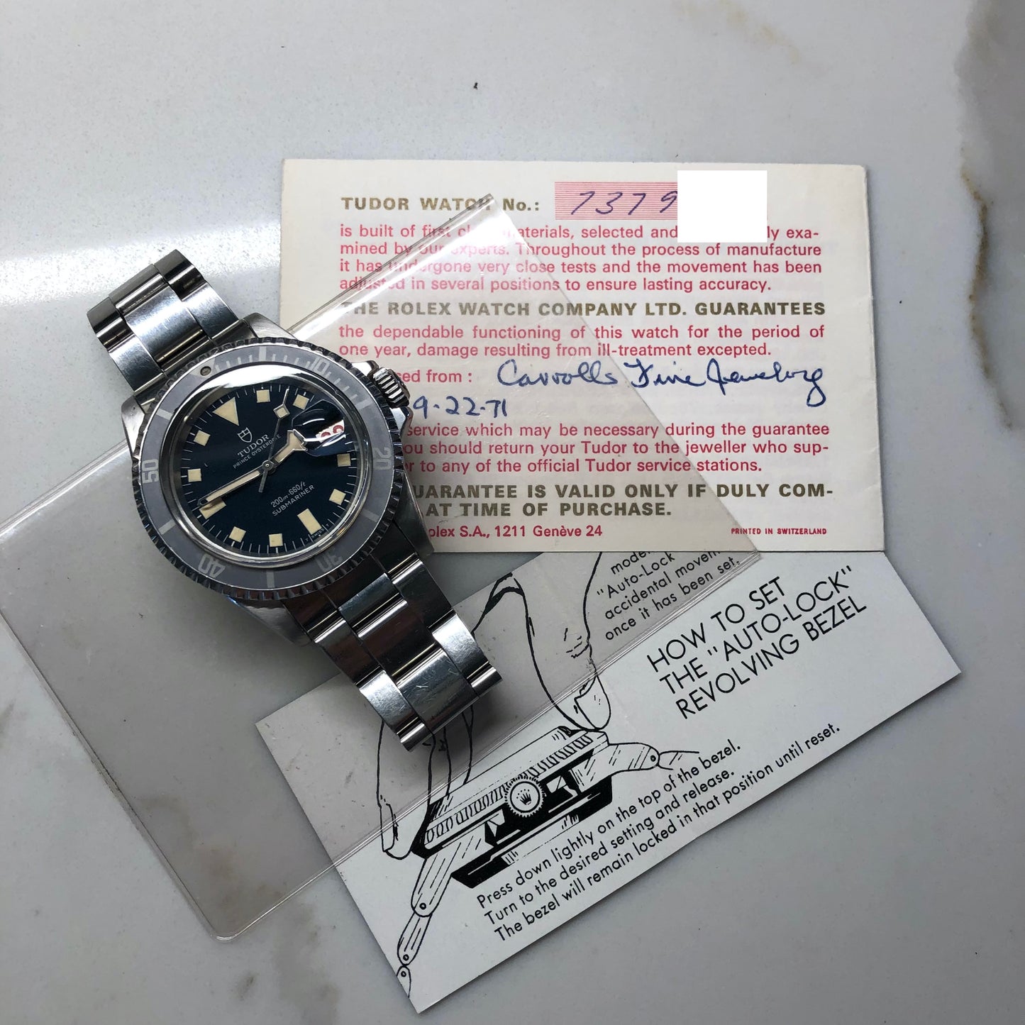 1968 Vintage Tudor Submariner 7021 Blue Snowflake Dial Kissing 40 Ghost Insert Automatic Wristwatch - Hashtag Watch Company