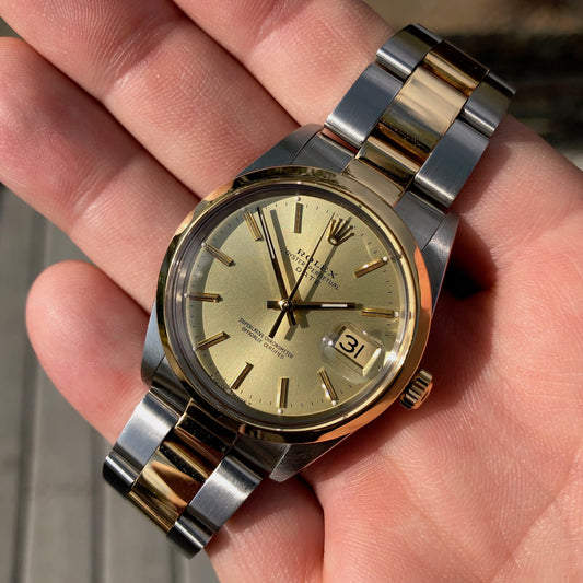 Vintage Rolex Date 15003 Two Tone Oyster Champagne Stick Automatic Wristwatch Circa 1987 - Hashtag Watch Company