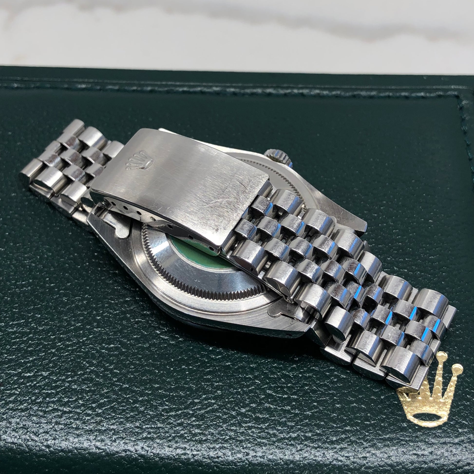 1990 Rolex Datejust 16200 Gray Tapestry Dial Engine Turned Bezel Jubilee Wristwatch Full Set - Hashtag Watch Company