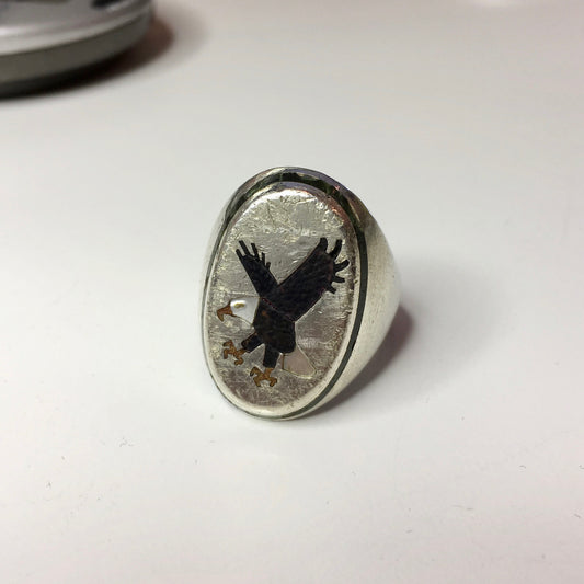 Vintage Sterling Silver Eagle Bald Eagle Mother of Pearl Turquoise Enamel BB Ring - Hashtag Watch Company