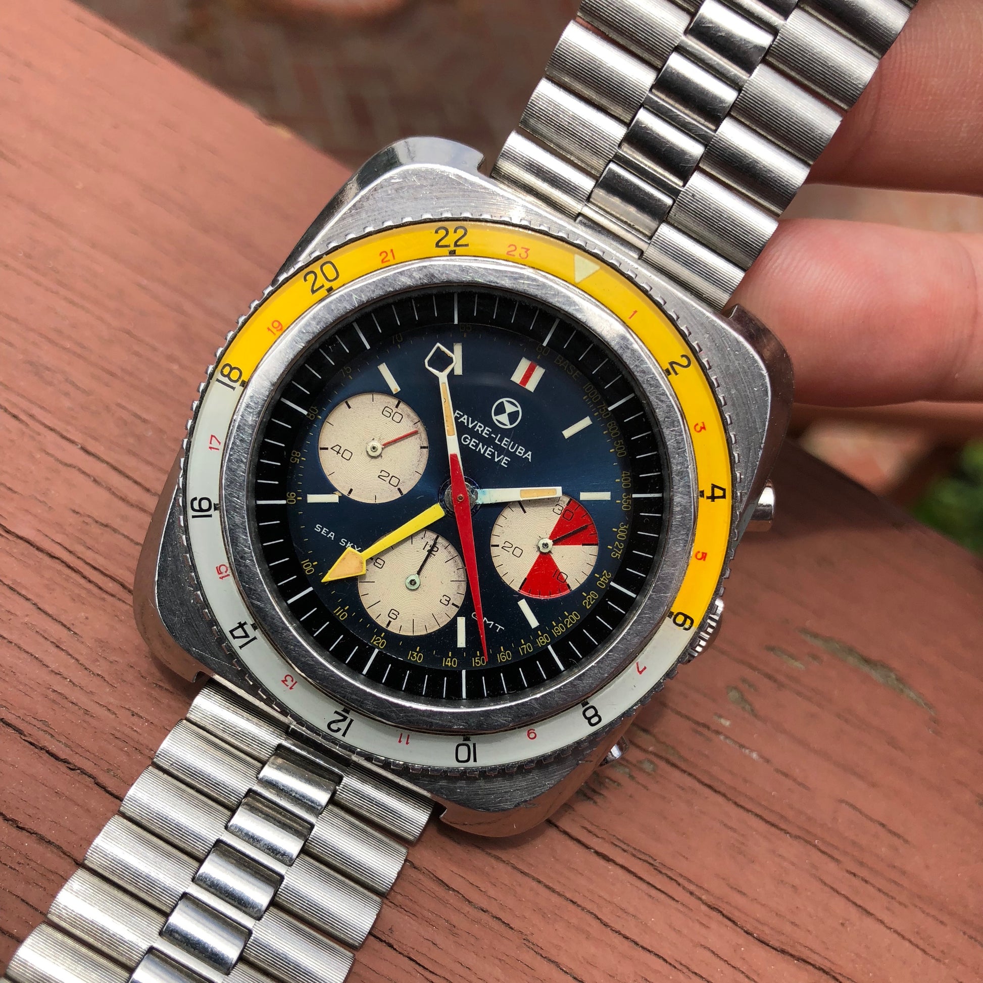 Vintage Favre Leuba Sea Sky GMT 33053 Valjoux 724 Chronograph Wristwatch - Hashtag Watch Company