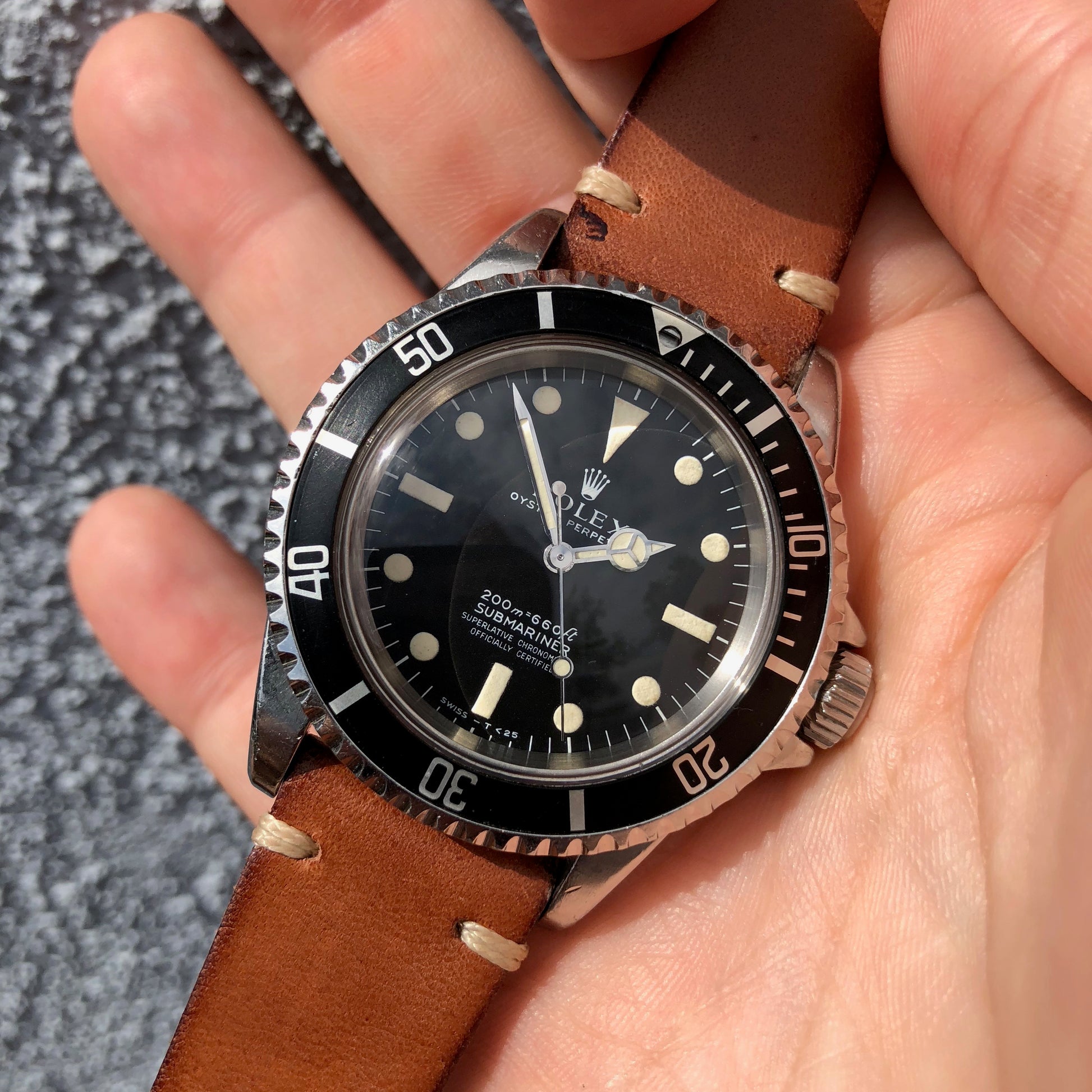 Vintage Rolex Submariner 5512 Meters First Cream Patina Automatic Cal 1570 Wristwatch Circa 1965 - Hashtag Watch Company