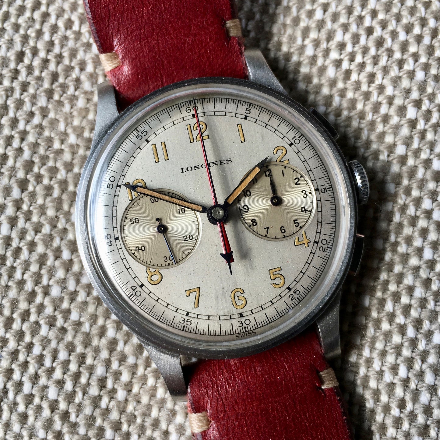 Vintage Longines 13ZN Steel Chronograph Center Minutes Recorder Wristwatch 1940's - Hashtag Watch Company