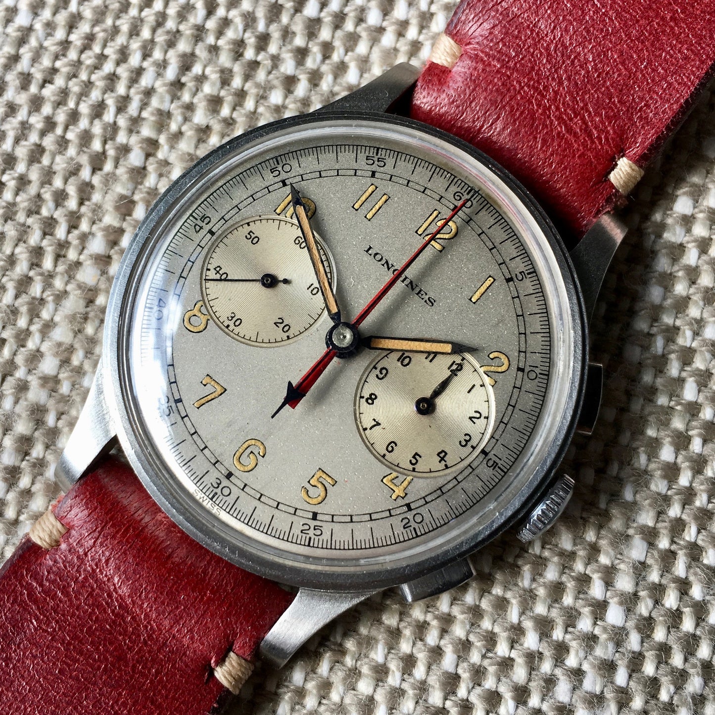 Vintage Longines 13ZN Steel Chronograph Center Minutes Recorder Wristwatch 1940's - Hashtag Watch Company