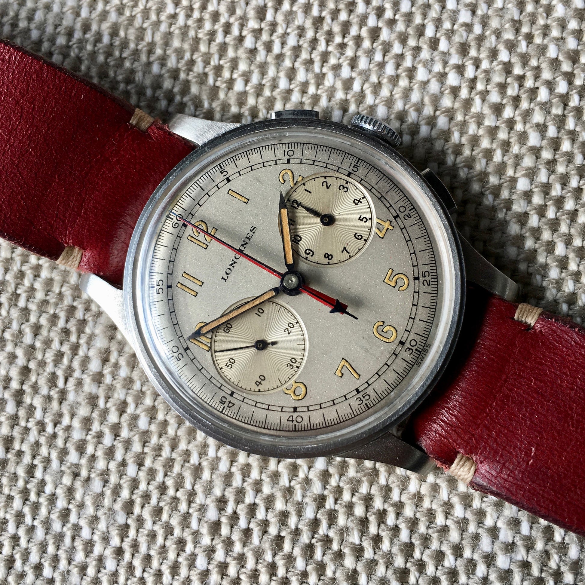 Vintage Longines 13ZN Steel Chronograph Center Minutes Recorder Wristwatch 1940's - Hashtag Watch Company