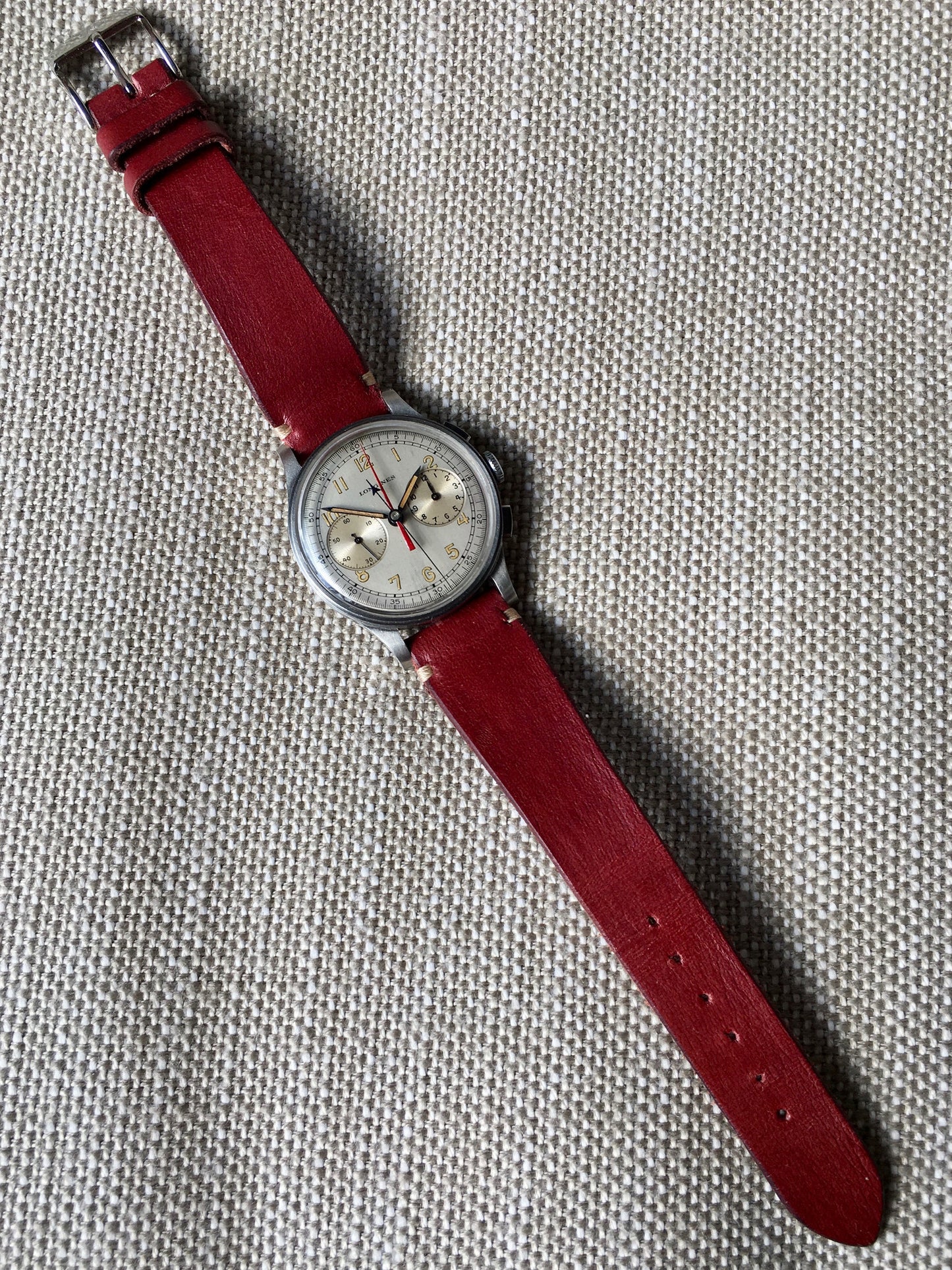 Vintage Longines 13ZN Steel Chronograph Center Minutes Recorder Wristwatch 1940's - Hashtag Watch Company