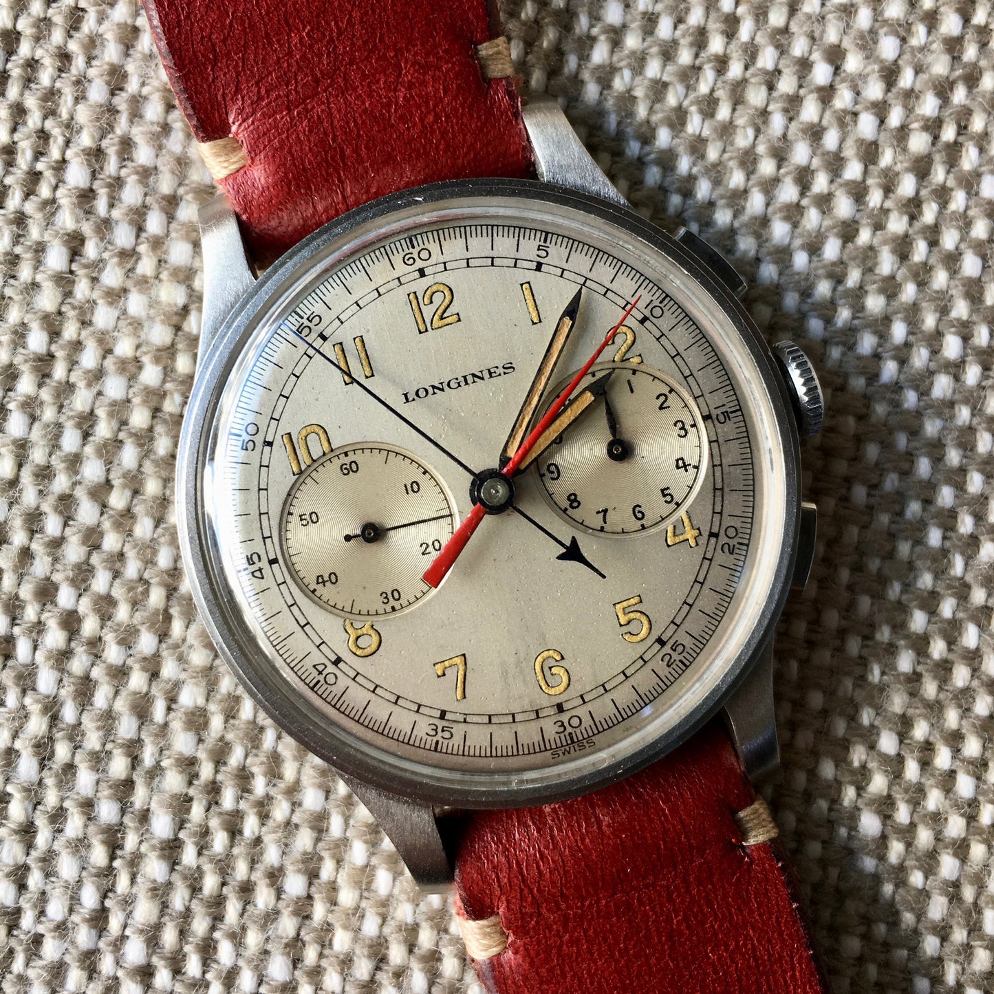 Vintage Longines 13ZN Steel Chronograph Center Minutes Recorder Wristwatch 1940's - Hashtag Watch Company