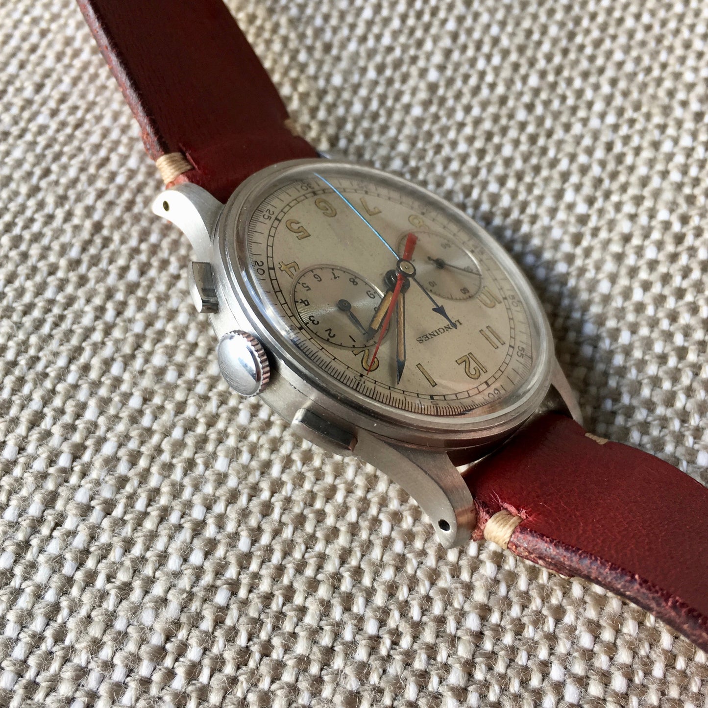 Vintage Longines 13ZN Steel Chronograph Center Minutes Recorder Wristwatch 1940's - Hashtag Watch Company