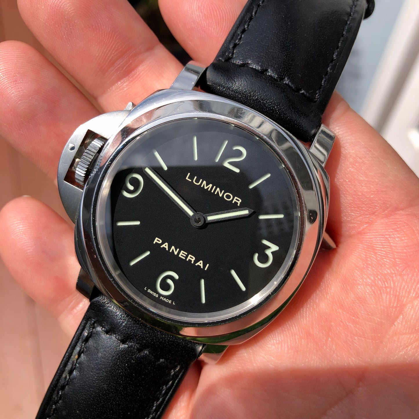 Panerai Luminor PAM 219 Base 44mm Steel Left Hand Sandwich Dial Manual Wind Wristwatch with Box and Papers - Hashtag Watch Company