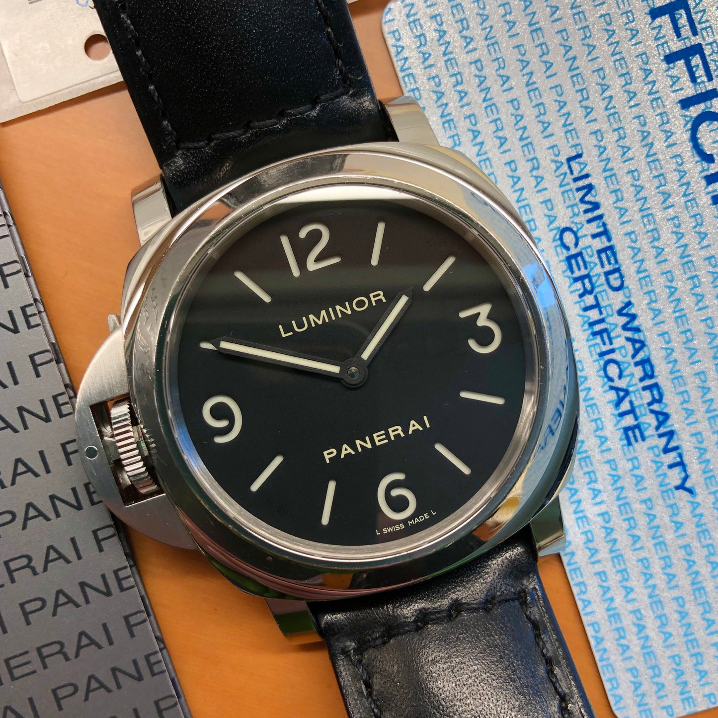 Panerai Luminor PAM 219 Base 44mm Steel Left Hand Sandwich Dial Manual Wind Wristwatch with Box and Papers - Hashtag Watch Company