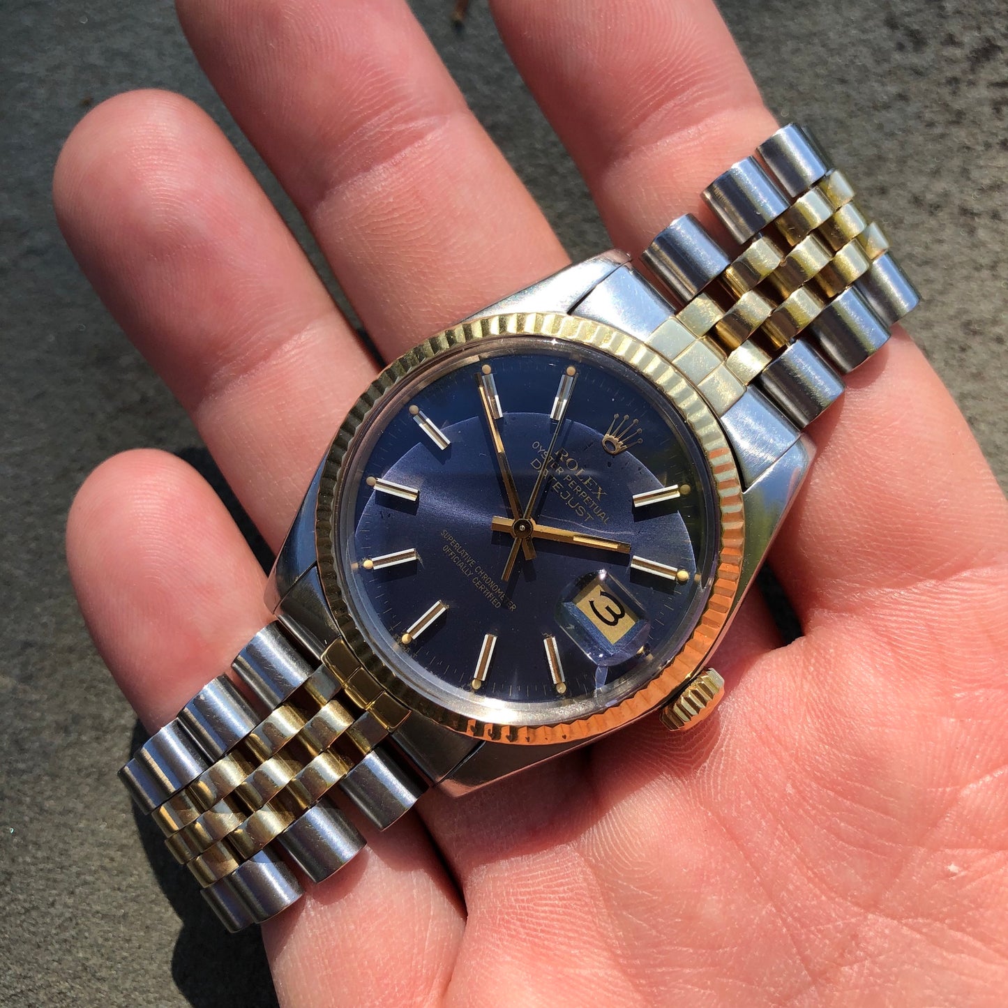 Vintage Rolex Datejust 16013 Steel Gold Two Tone Jubilee Tropical Automatic Wristwatch Circa 1980 - Hashtag Watch Company