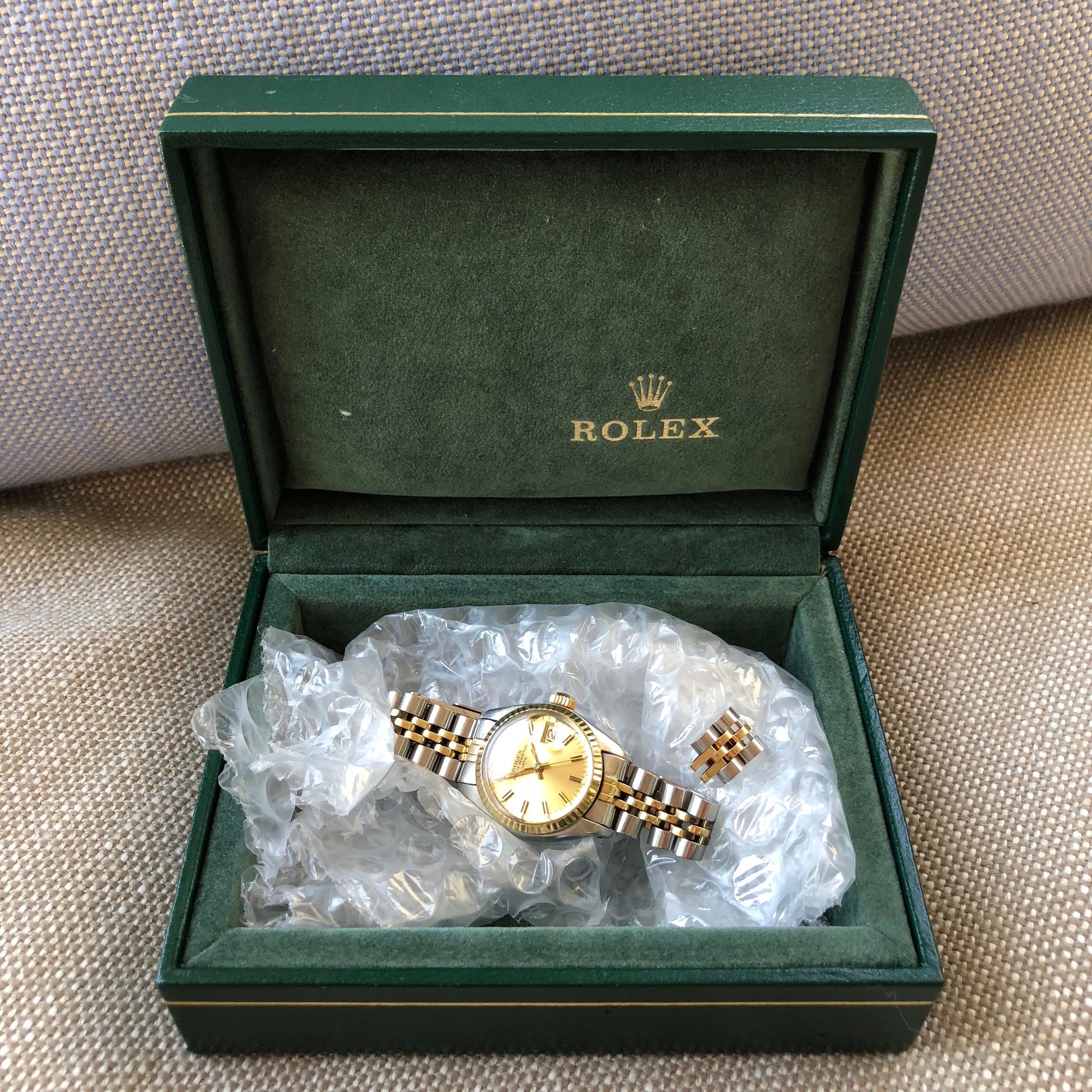 Vintage Rolex Date 6917 Ladies Two Tone Champagne Stick Steel 18K Wristwatch Circa 1979 - Hashtag Watch Company