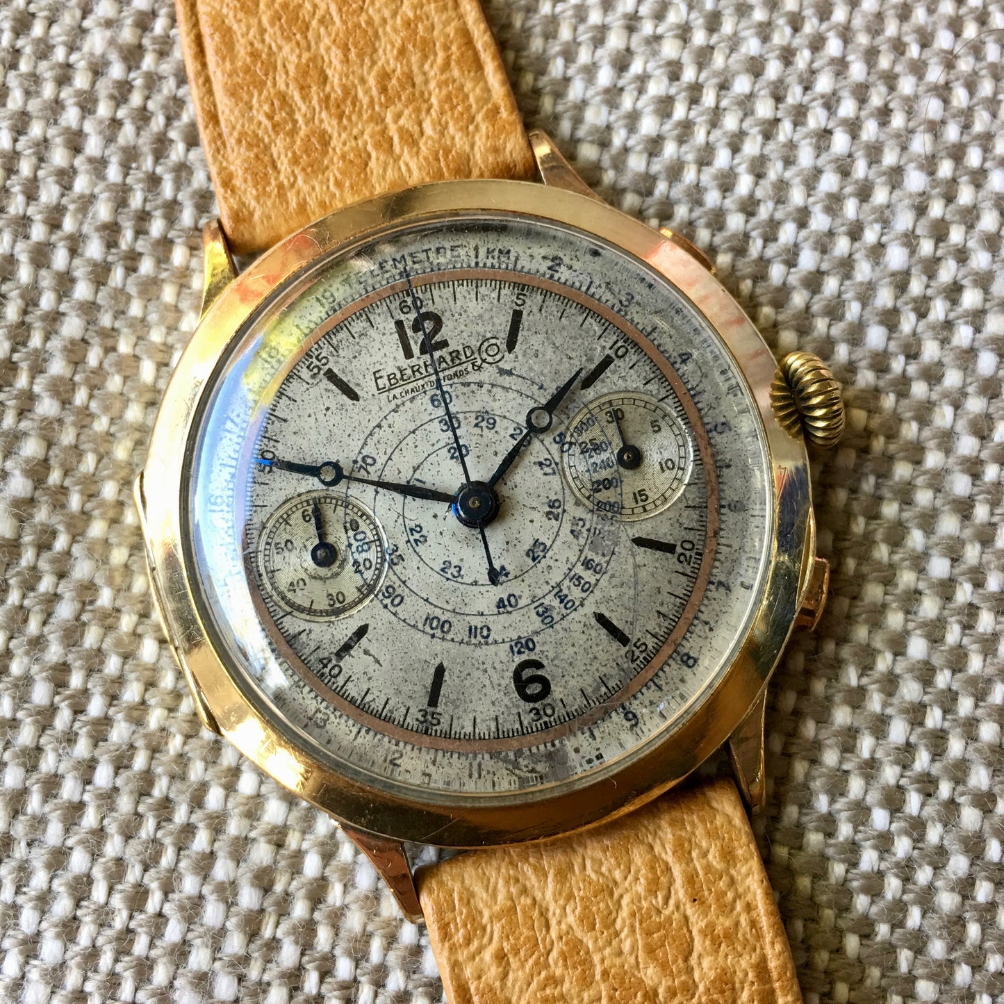 Vintage Eberhard Chronograph 5481 Gold Plated Manual Wind 40mm Large Wristwatch 1940's - Hashtag Watch Company