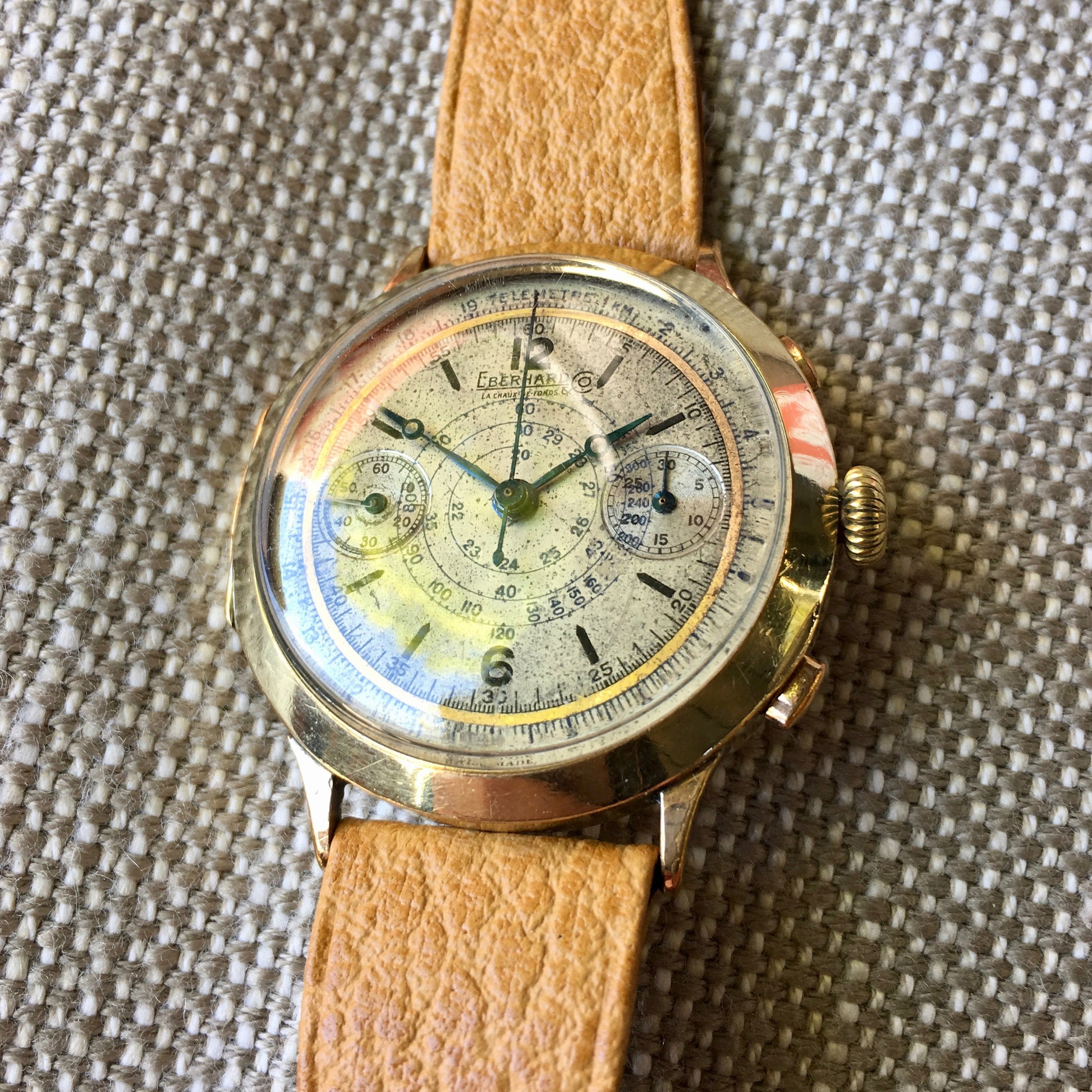 Vintage Eberhard Chronograph 5481 Gold Plated Manual Wind 40mm Large Wristwatch 1940's - Hashtag Watch Company