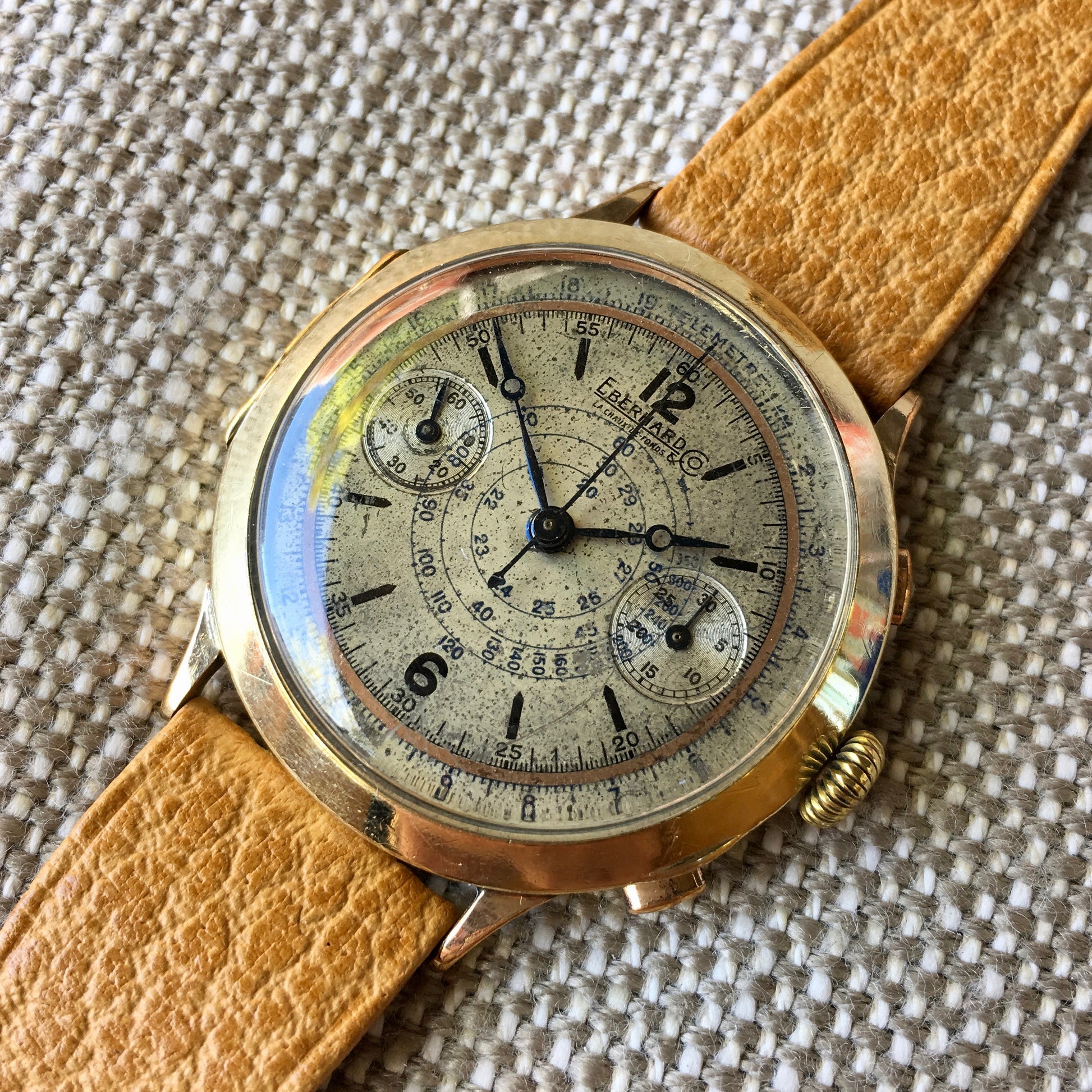 Vintage Eberhard Chronograph 5481 Gold Plated Manual Wind 40mm Large Wristwatch 1940's - Hashtag Watch Company