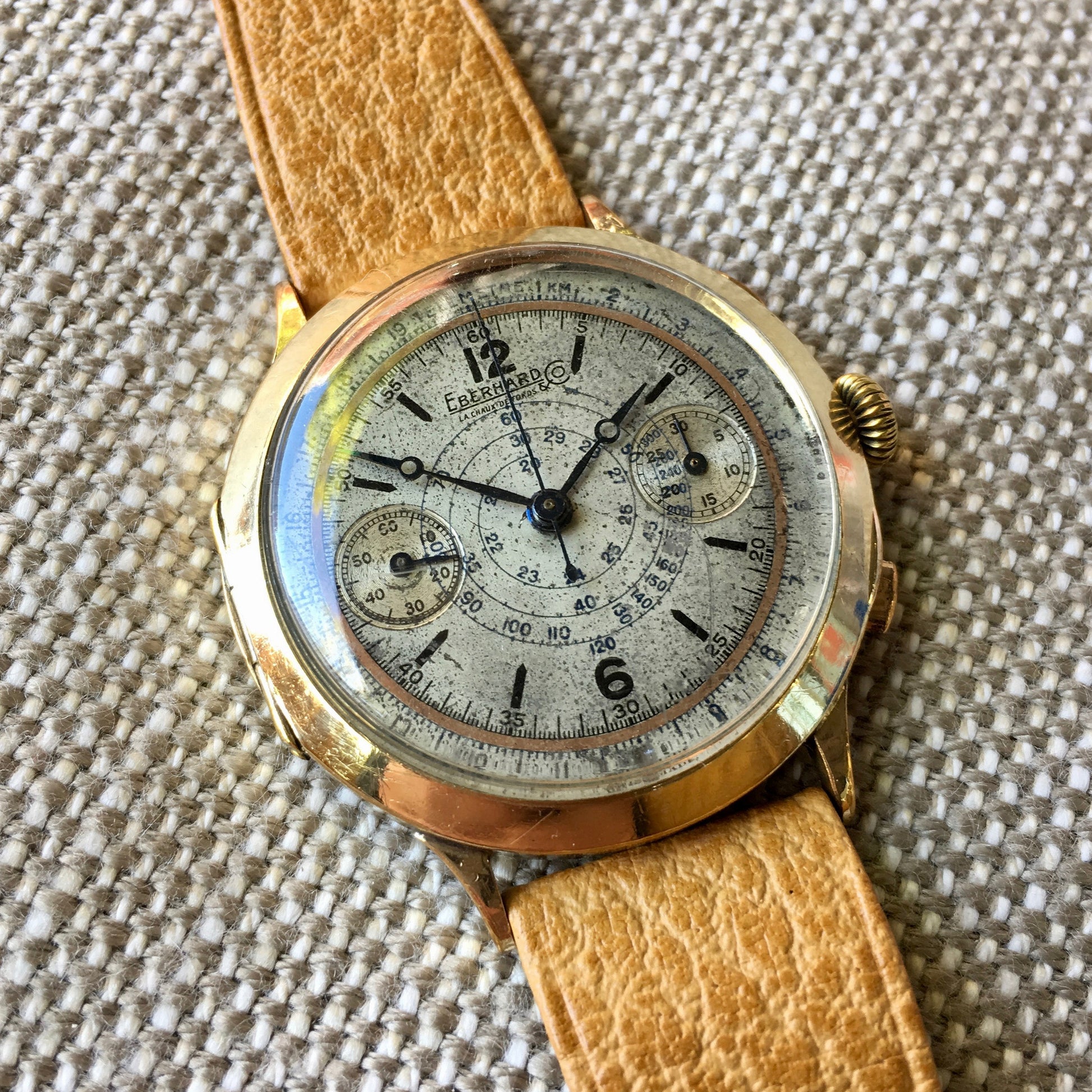 Vintage Eberhard Chronograph 5481 Gold Plated Manual Wind 40mm Large Wristwatch 1940's - Hashtag Watch Company