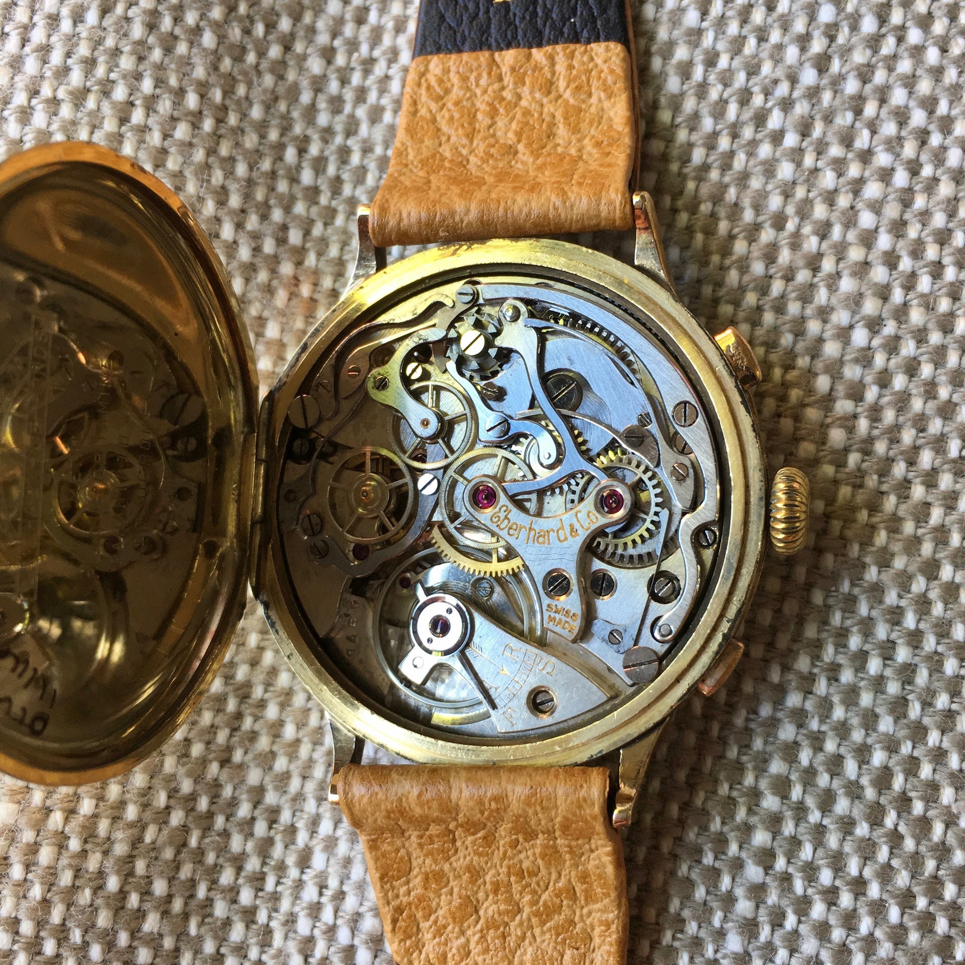 Vintage Eberhard Chronograph 5481 Gold Plated Manual Wind 40mm Large Wristwatch 1940's - Hashtag Watch Company