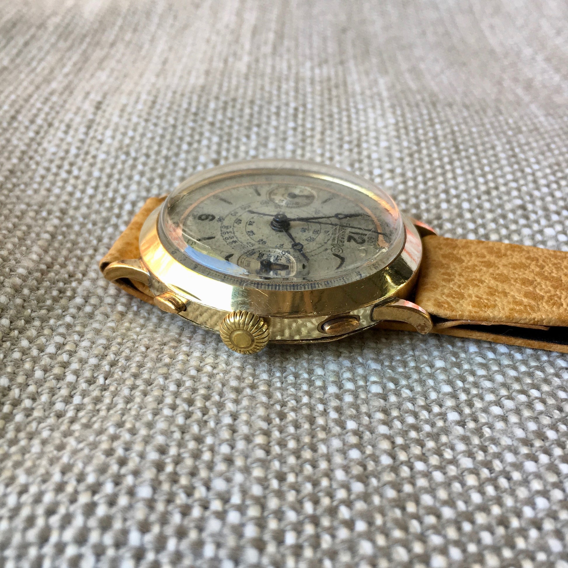 Vintage Eberhard Chronograph 5481 Gold Plated Manual Wind 40mm Large Wristwatch 1940's - Hashtag Watch Company