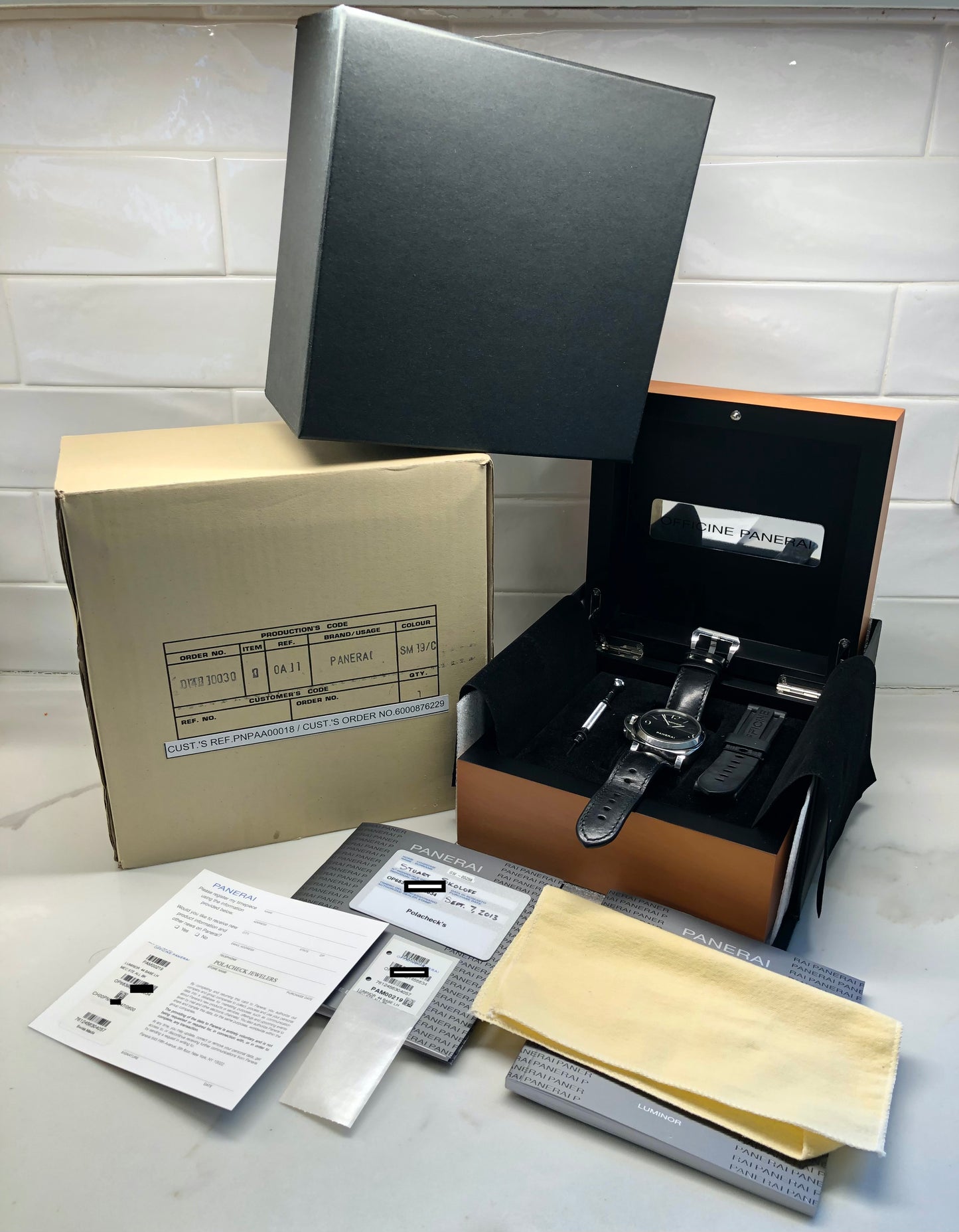 Panerai Luminor PAM 219 Base 44mm Steel Left Hand Sandwich Dial Manual Wind Wristwatch with Box and Papers - Hashtag Watch Company