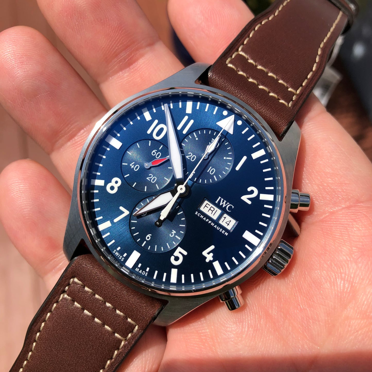 2023 IWC Pilot IW377714 LePetit Prince Automatic Chronograph Day Date 43mm Blue Wristwatch with Box and Papers - Hashtag Watch Company