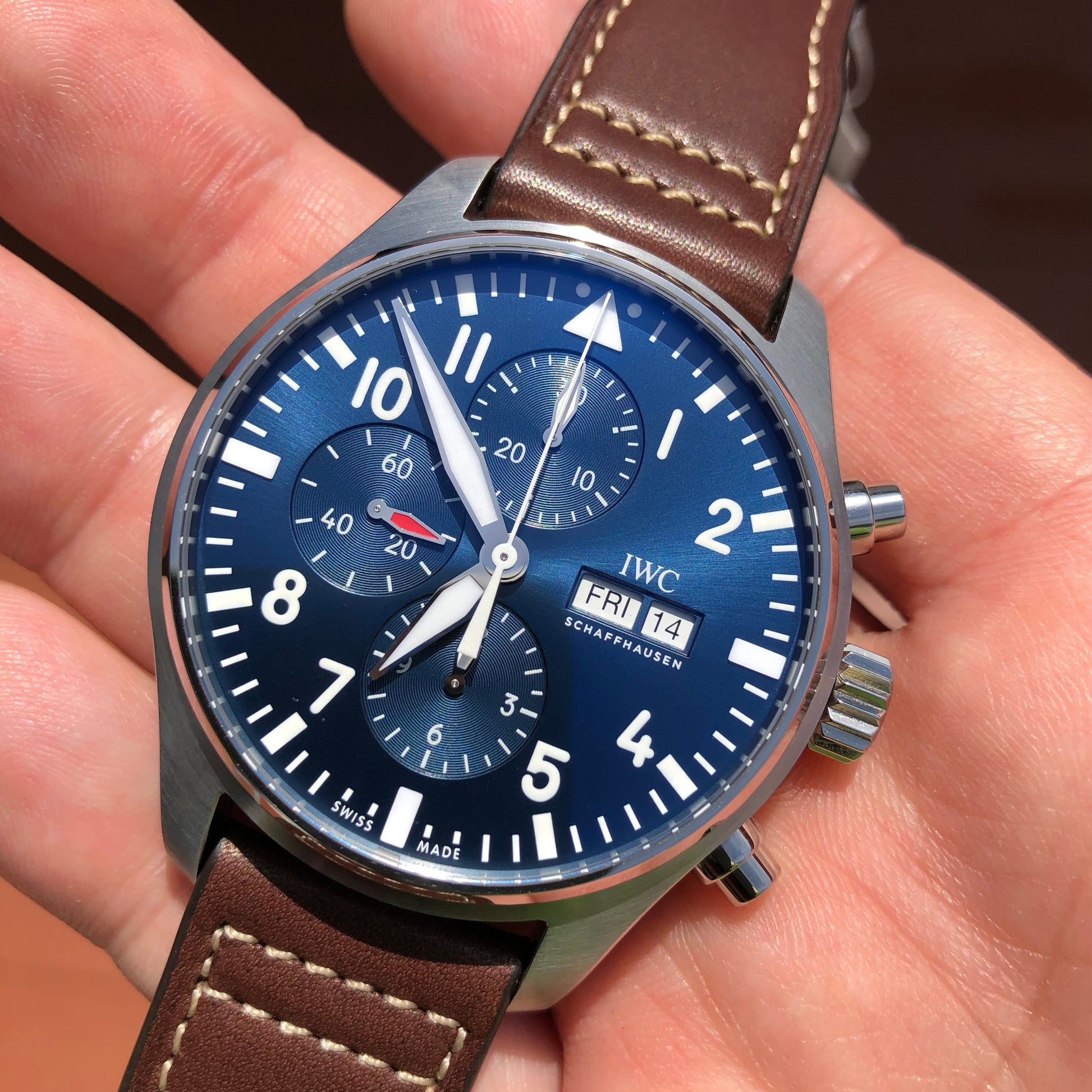 2023 IWC Pilot IW377714 Le Petit Prince Automatic Chronograph Day Date 43mm  Blue Wristwatch with Box and Papers