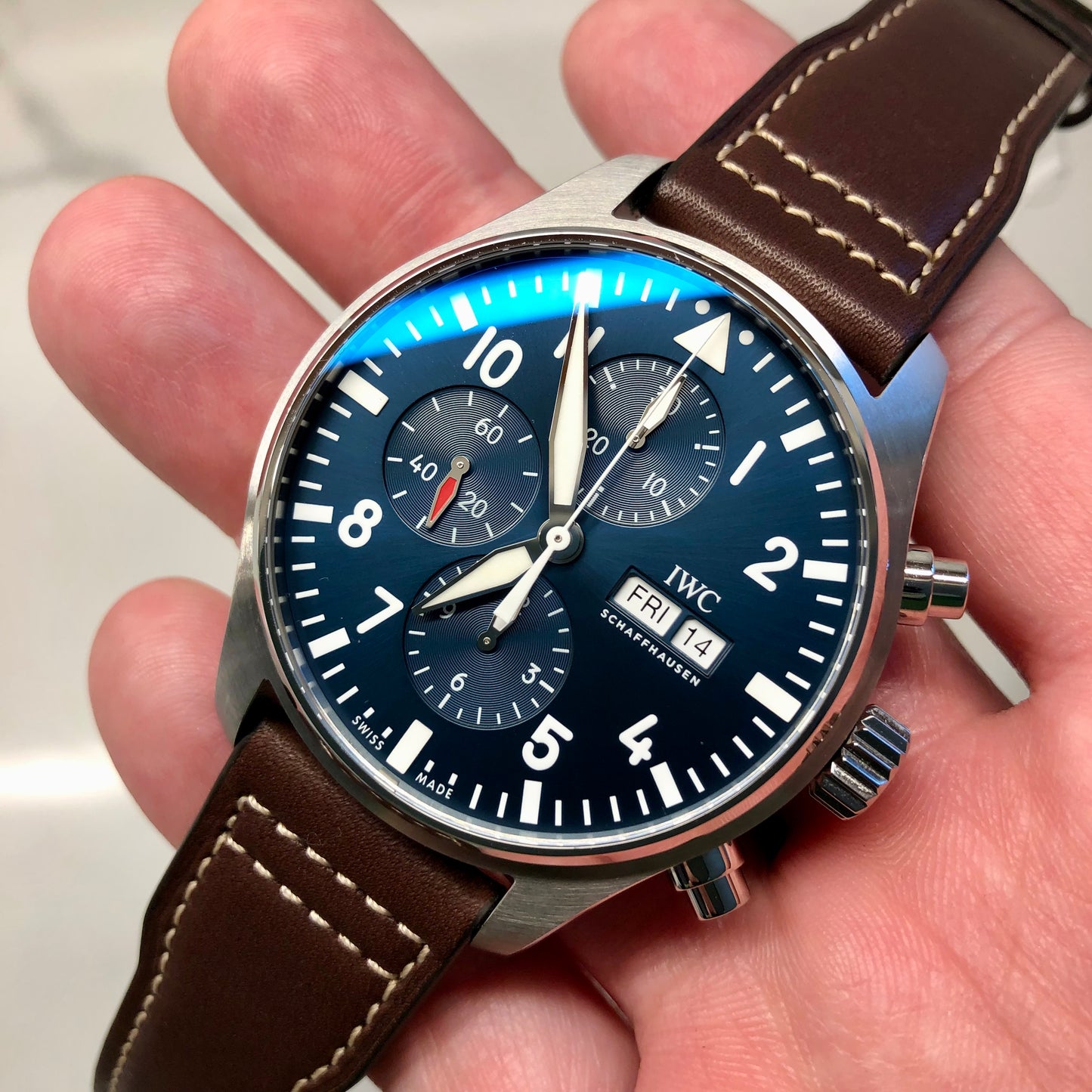 2023 IWC Pilot IW377714 LePetit Prince Automatic Chronograph Day Date 43mm Blue Wristwatch with Box and Papers - Hashtag Watch Company