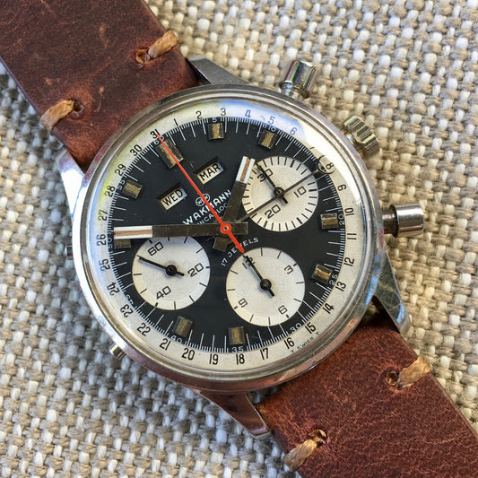 Vintage Wakmann Incabloc Steel Chronograph Triple Date 71.1309.70 Valjoux 730 Watch - Hashtag Watch Company