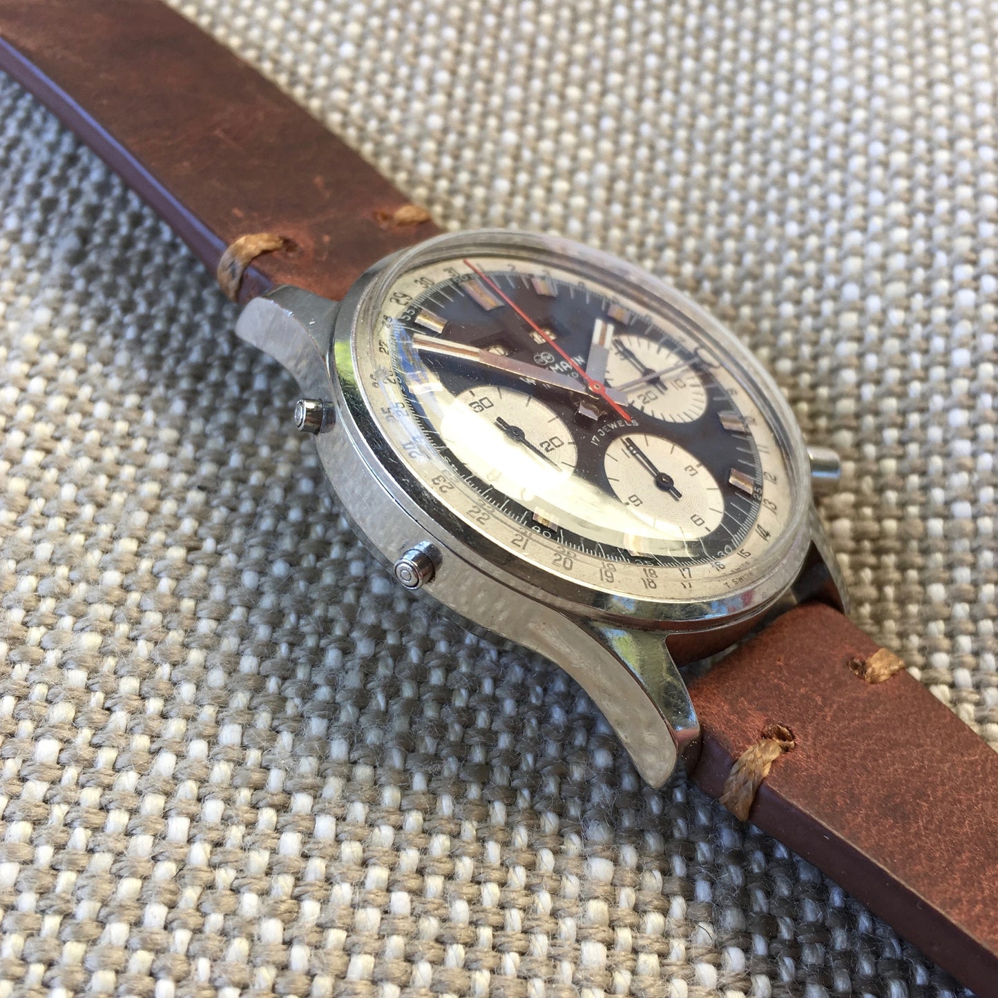 Vintage Wakmann Incabloc Steel Chronograph Triple Date 71.1309.70 Valjoux 730 Watch - Hashtag Watch Company