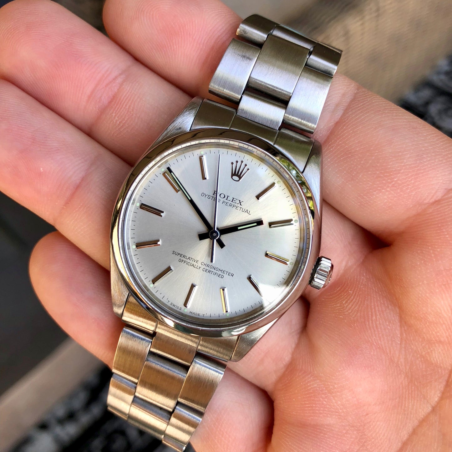 Rolex Oyster Perpetual 5552 Stainless Steel Silver Stick Caliber 1520 Automatic Wristwatch Circa 1960 - Hashtag Watch Company