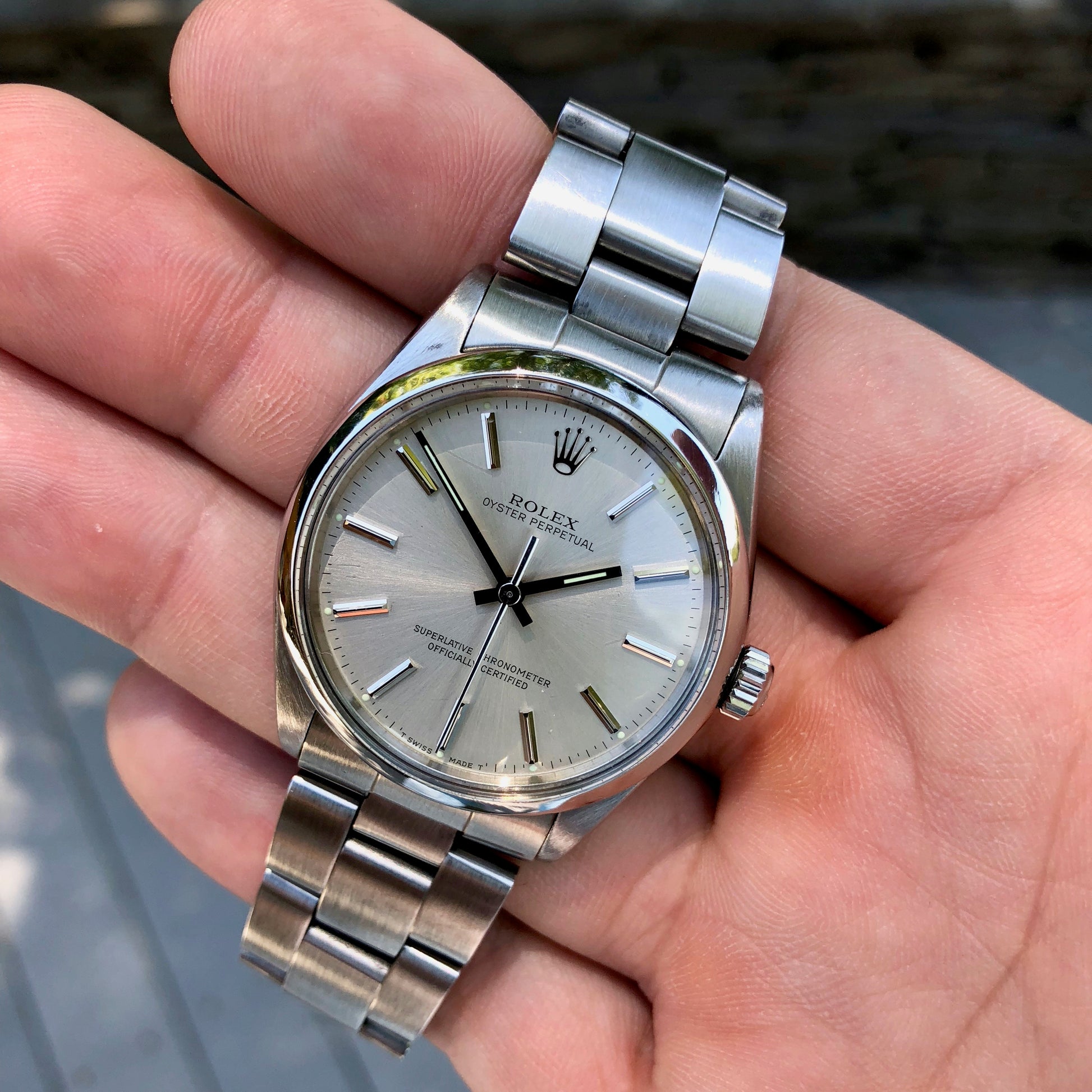 Rolex Oyster Perpetual 5552 Stainless Steel Silver Stick Caliber 1520 Automatic Wristwatch Circa 1960 - Hashtag Watch Company