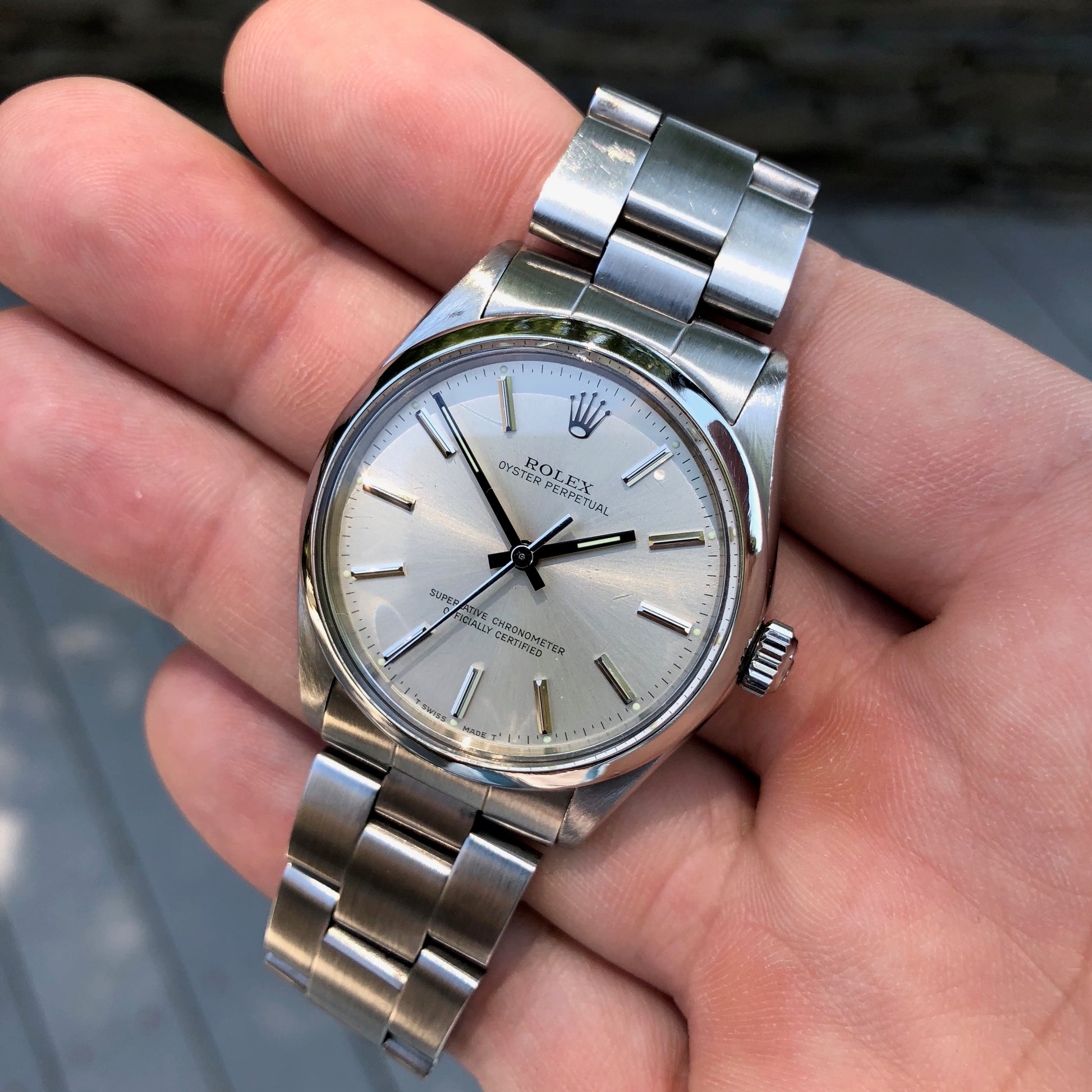 Rolex Oyster Perpetual 5552 Stainless Steel Silver Stick Caliber 1520 Automatic Wristwatch Circa 1960 - Hashtag Watch Company