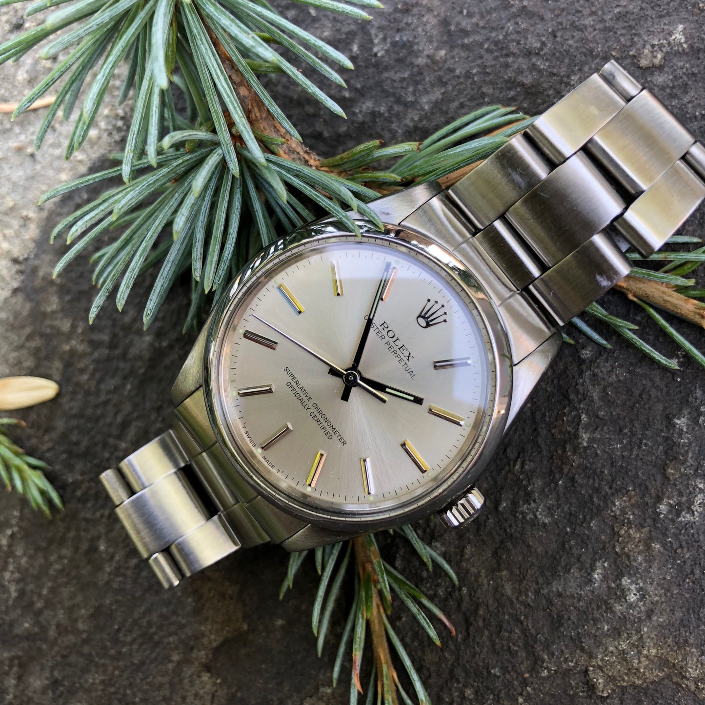 Rolex Oyster Perpetual 5552 Stainless Steel Silver Stick Caliber 1520 Automatic Wristwatch Circa 1960 - Hashtag Watch Company