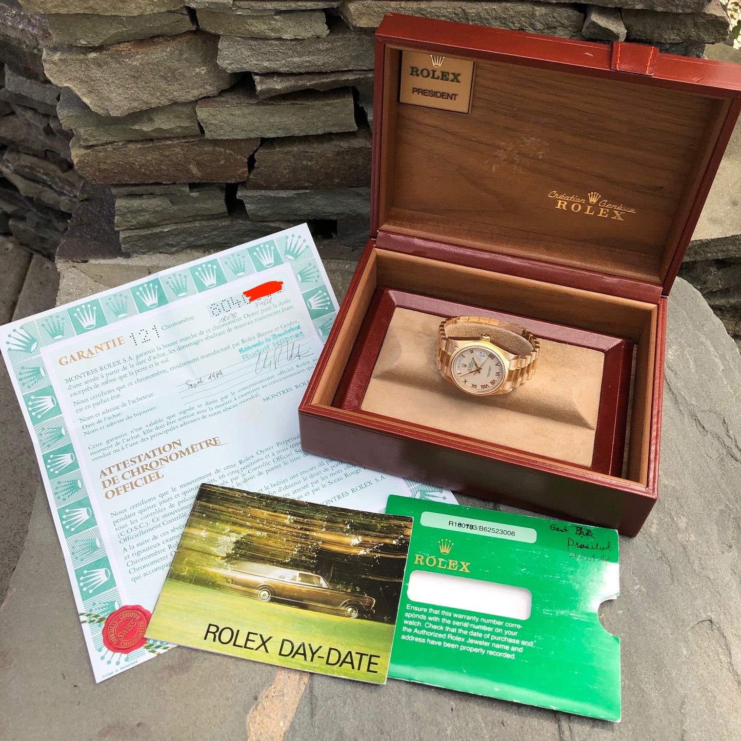 Rolex President 18078 Bark Day Date 18K Yellow Gold Cal. 3055 Roman Ivory Wristwatch Box Papers Circa 1983 - Hashtag Watch Company